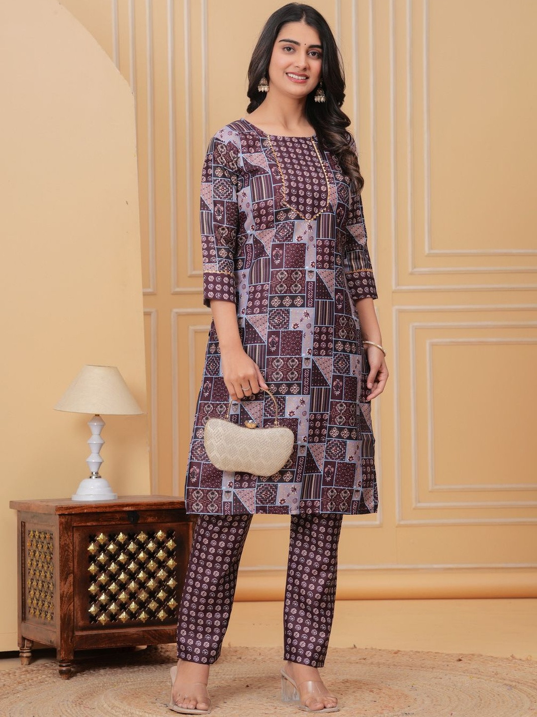 YAGNIK FASHION Women Purple Printed Kurta With Pants