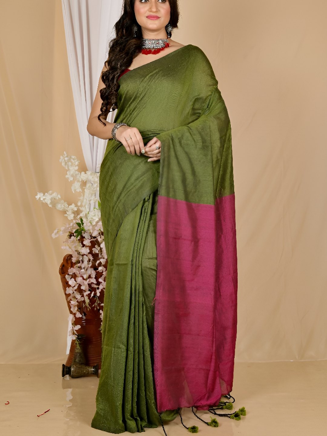 Brynbrit Solid Woven Design Pure Cotton Handloom Khadi Saree