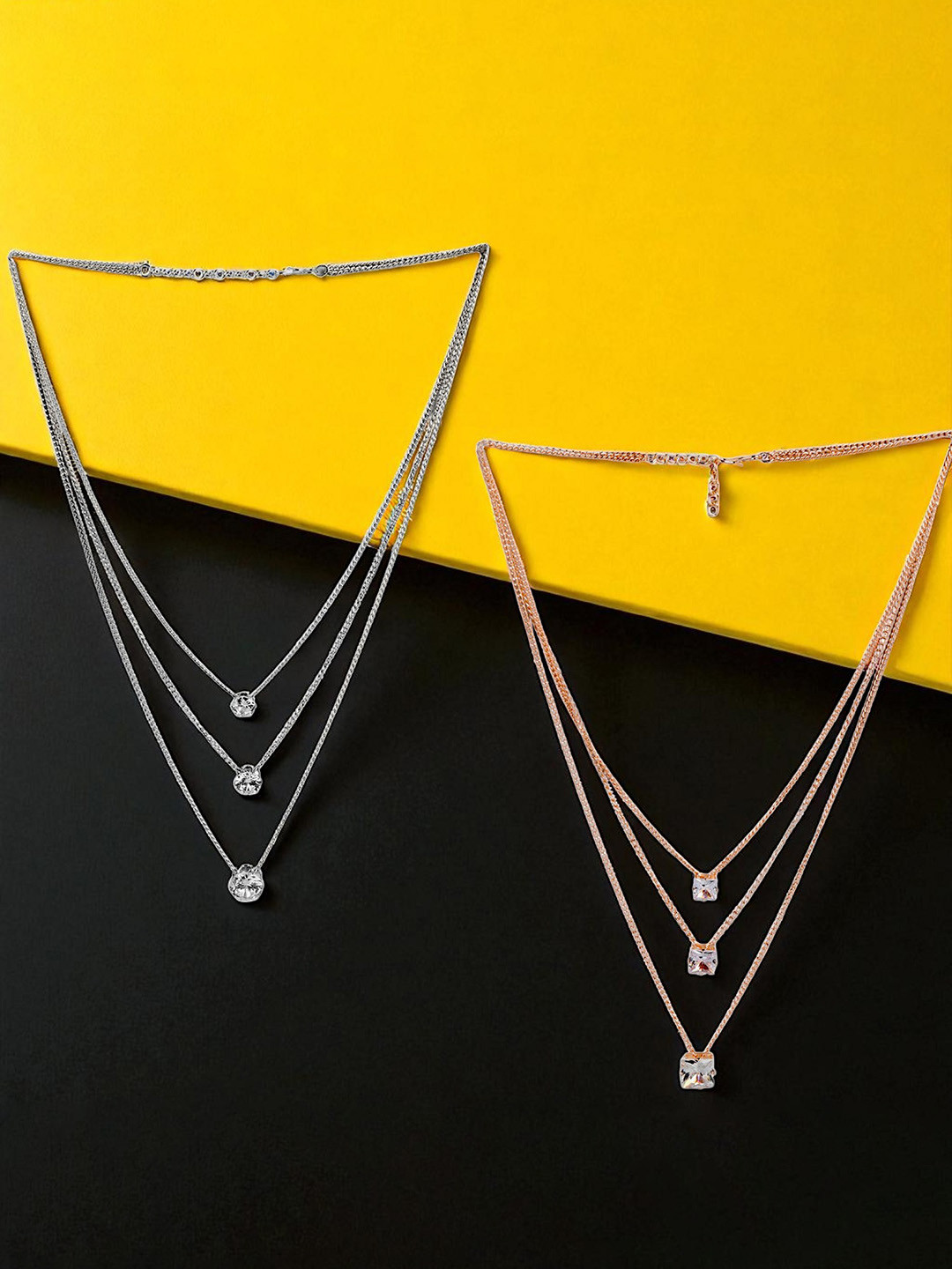 Kord Store Set of 2 Rose Gold and Silver Oxidised Plated Necklace