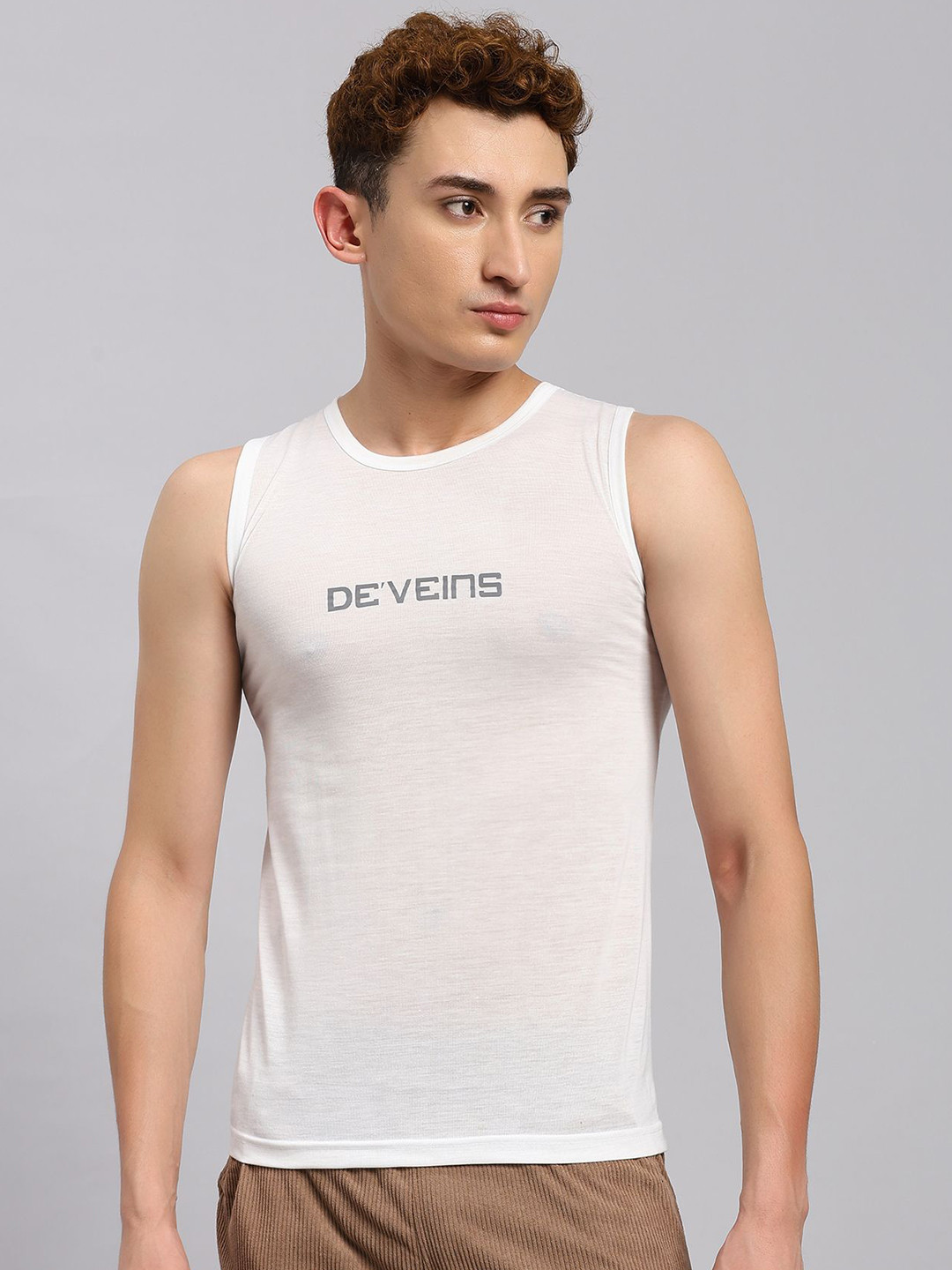 DEVEINS Men Brand Logo Printed  Round Neck Pure Cotton Basic Innerwear Vests
