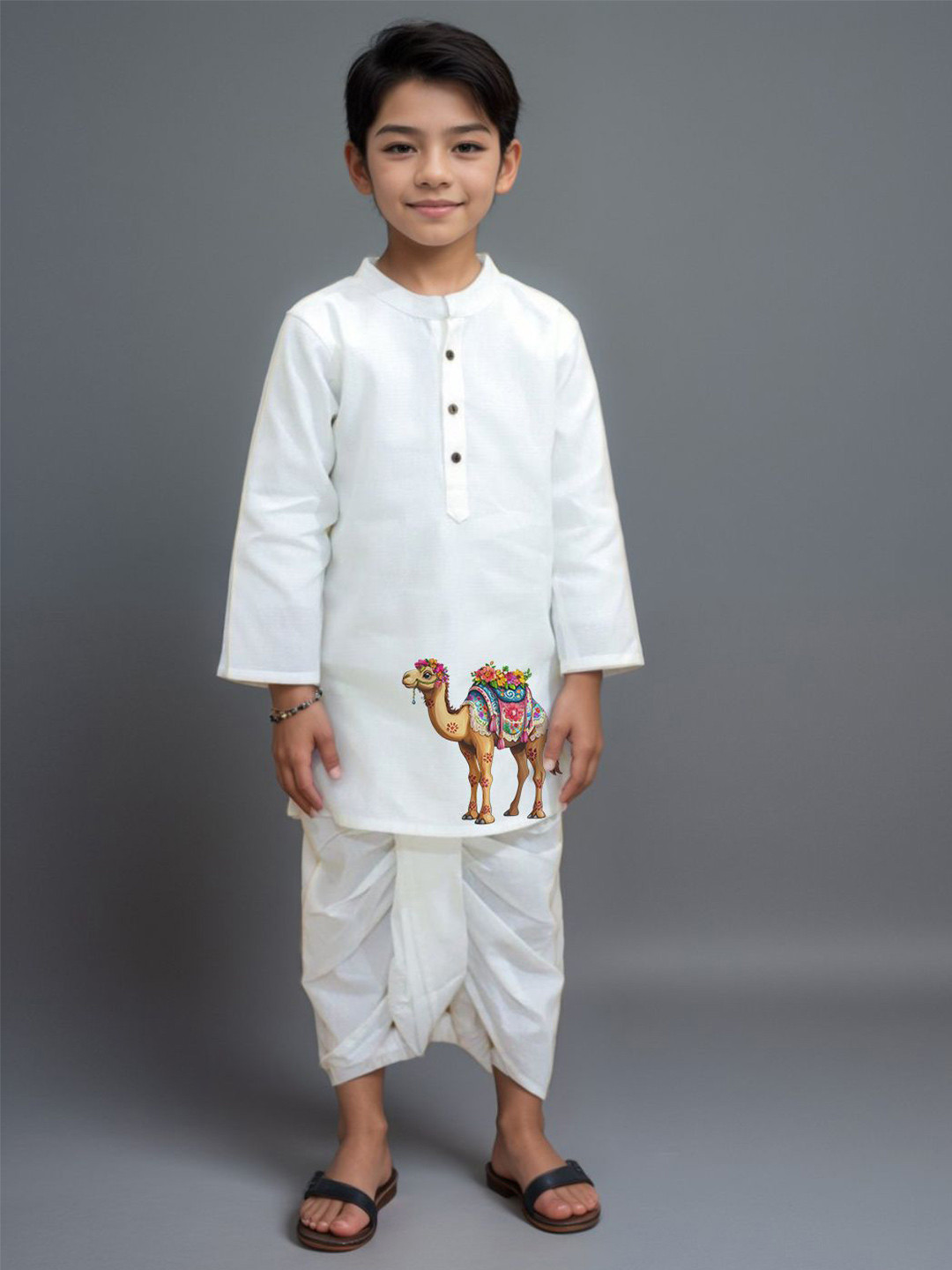 DEVOILER Boys Animal Printed Festive Cotton Straight Kurta