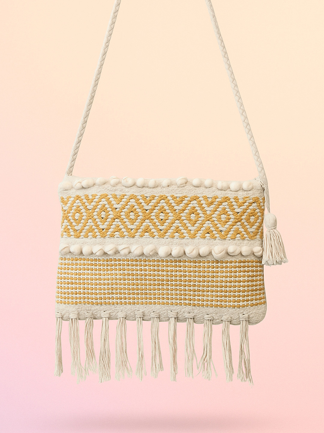 Ariana Structured Self Design  Sling Bag  with Fringed