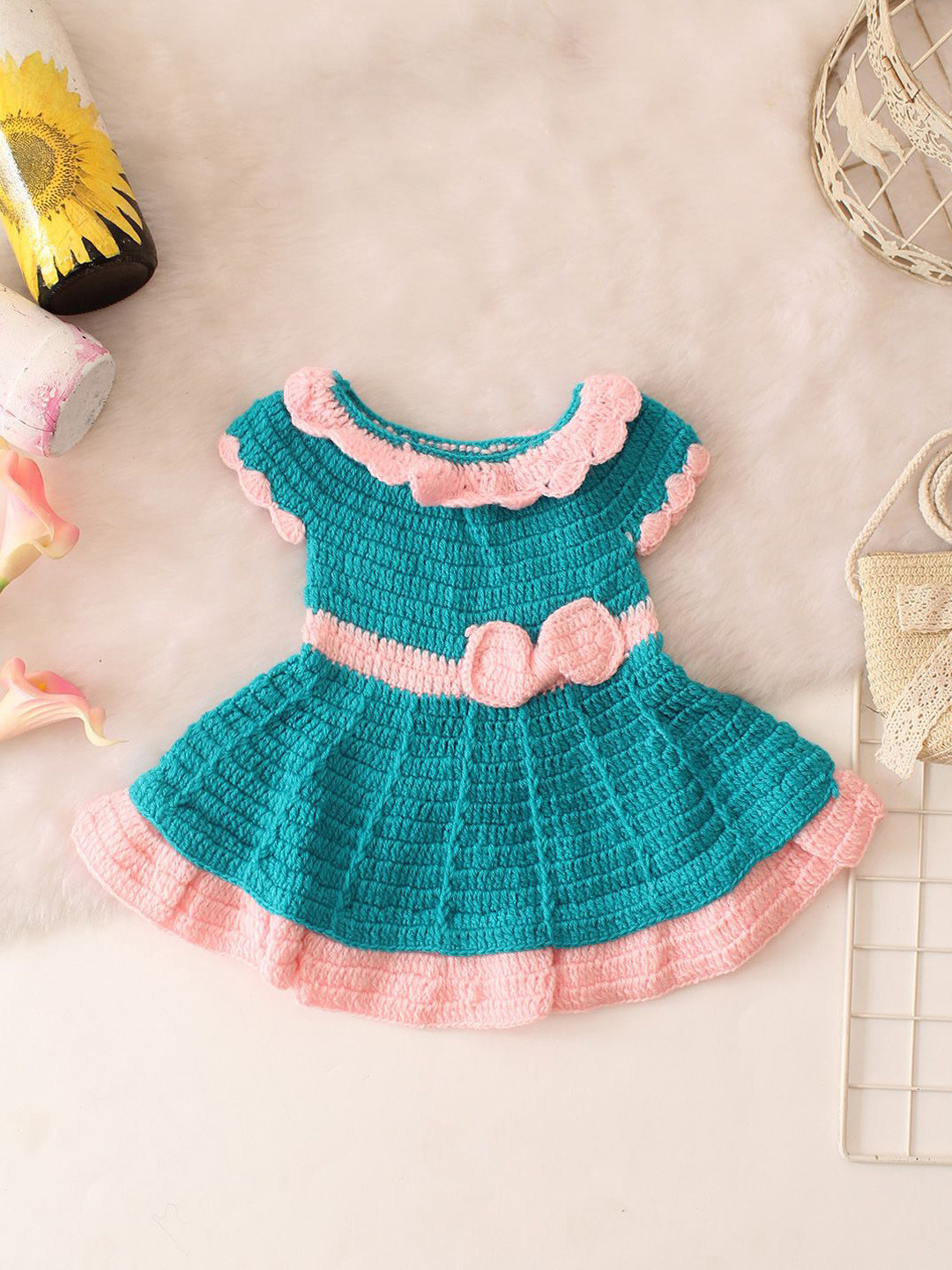 Woonie Girls Sleeveless Crochet Fit & Flare Dress