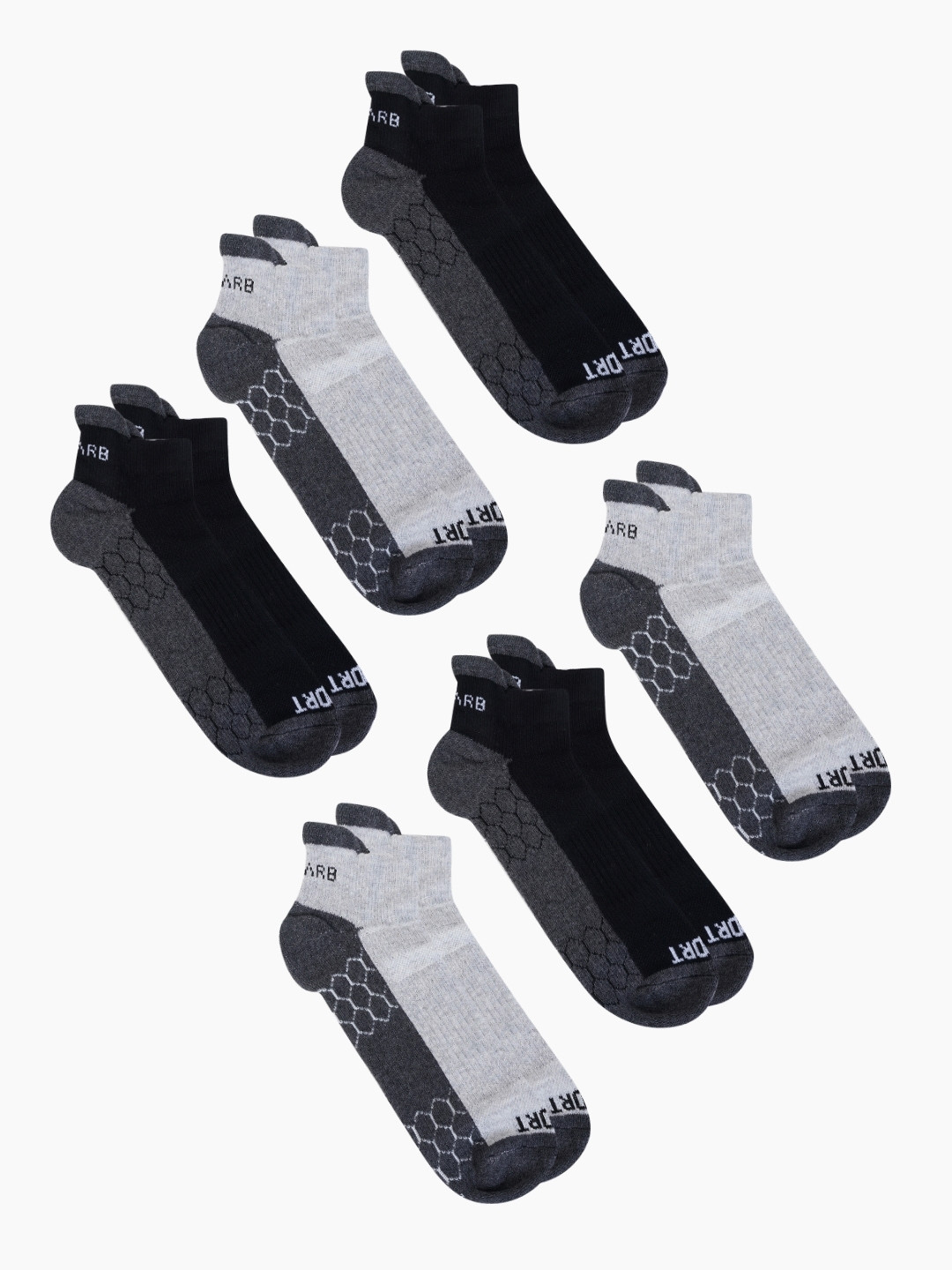 AIR GARB Pack of 6 Black and  Grey Performance Sports Low  Ankle Socks Colourblocked