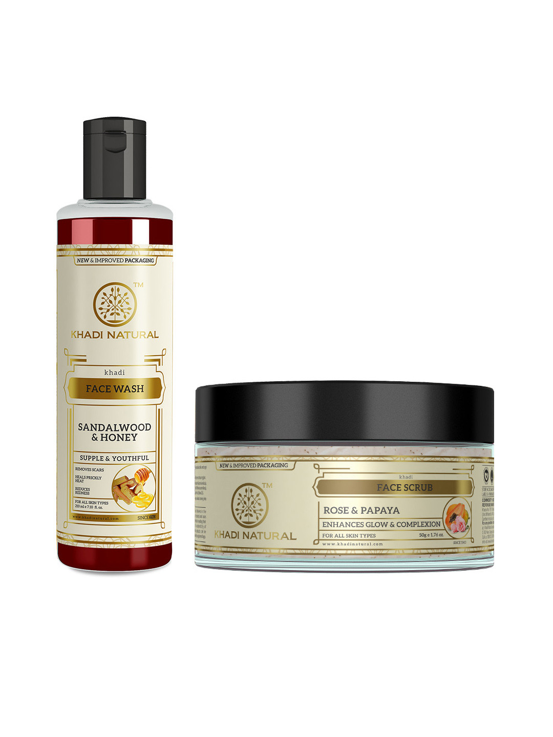 Khadi Natural Set of Rose Papaya Face Scrub 50g & Sandal Honey Face Wash 210ml