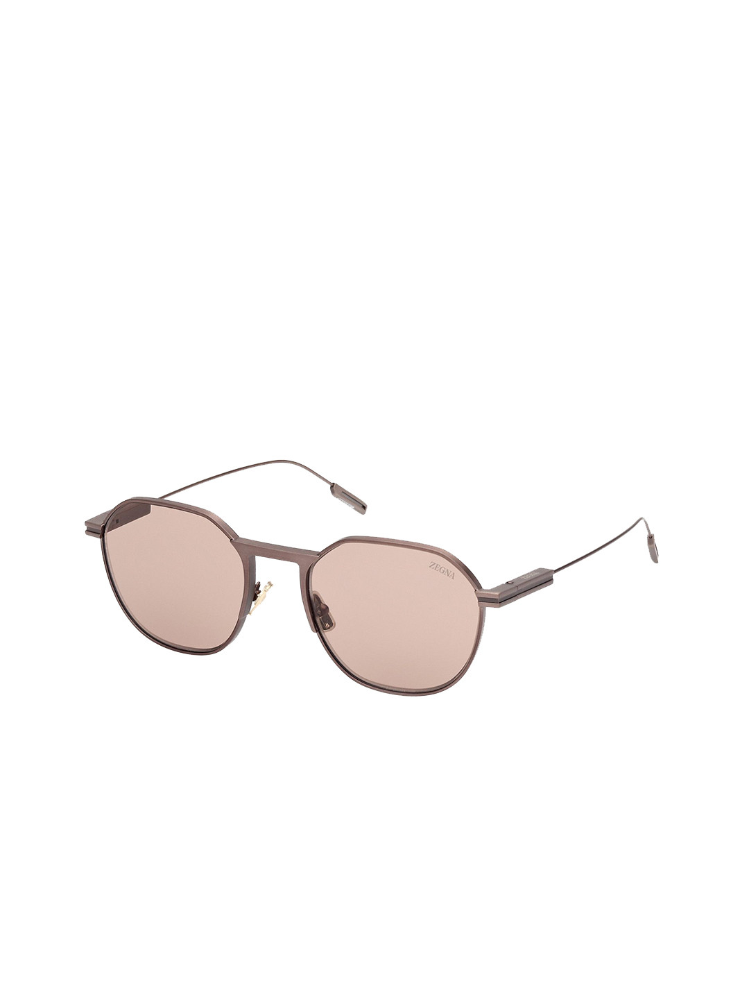 Ermenegildo Zegna Men Brown Lens & Gunmetal-Toned Oval Sunglasses