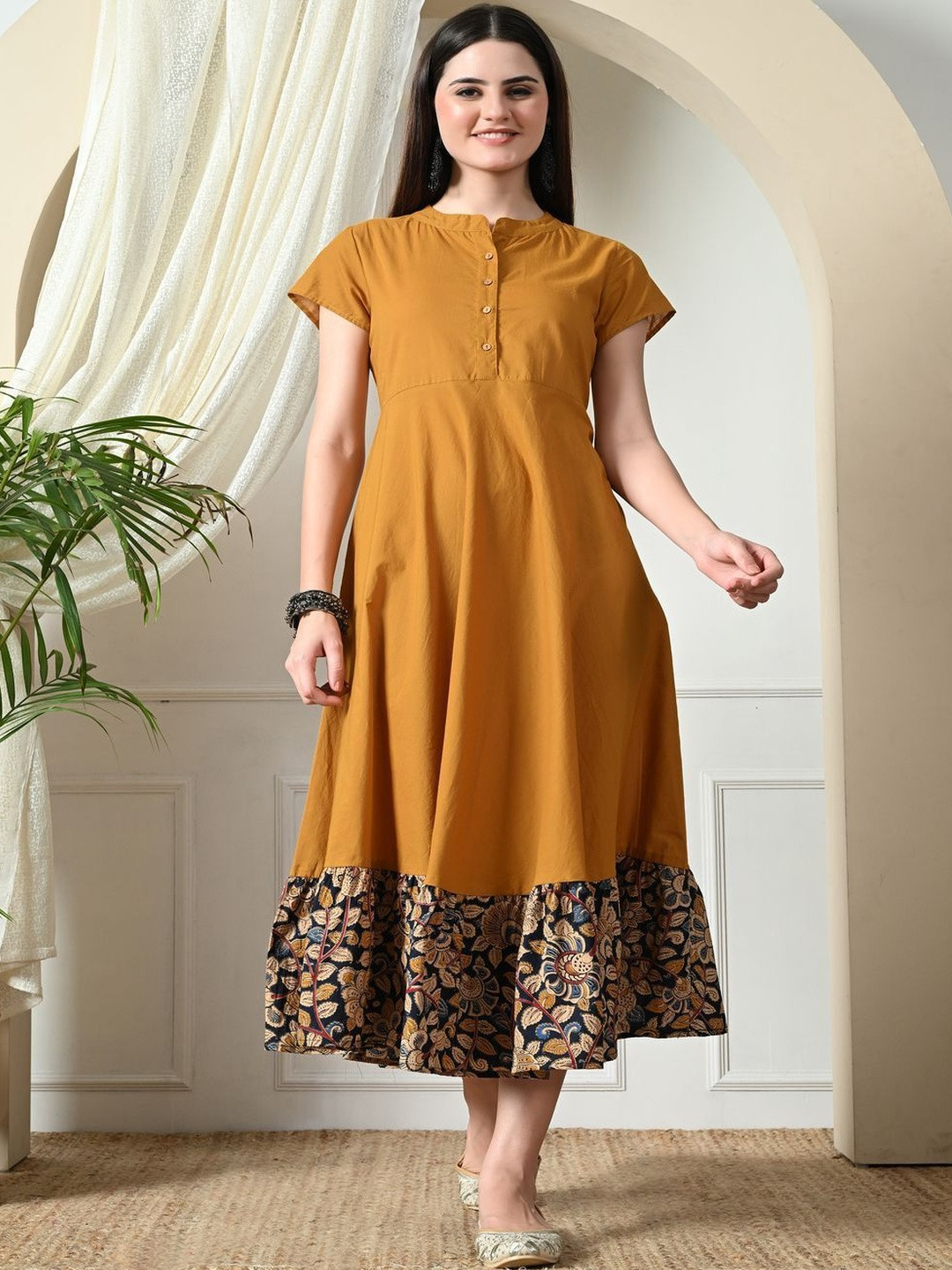 Sangria Women Cotton Round Neck Short Sleeves Shift Dresses