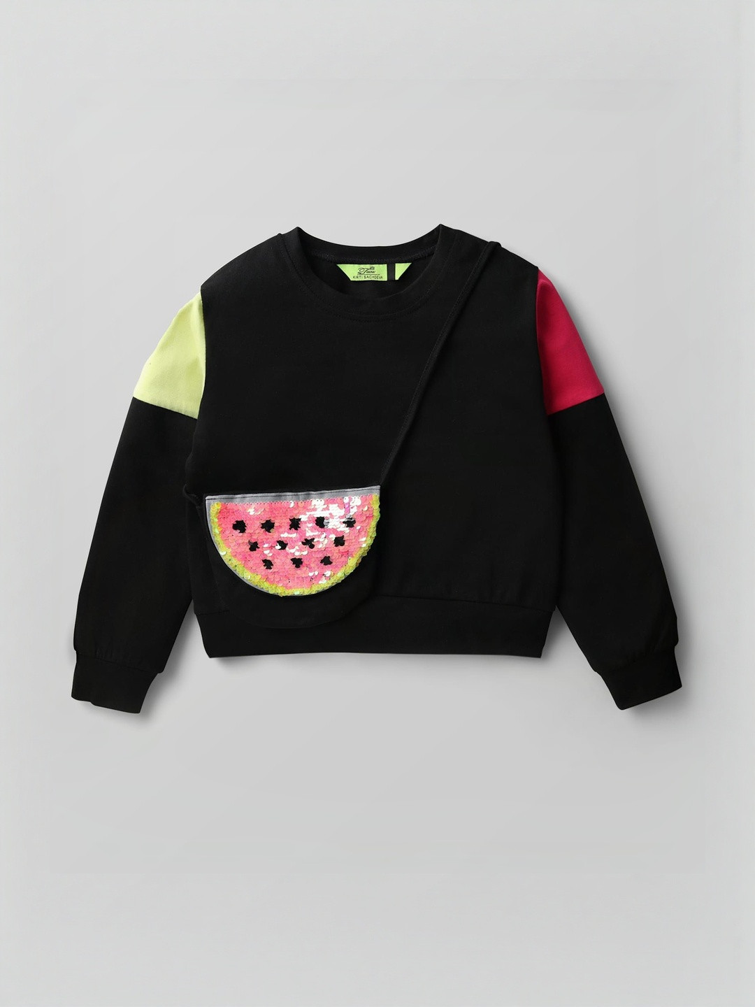 YK Girls Cotton Full Sleeve Sweatshirts With Matching Reverse Sequence Purse