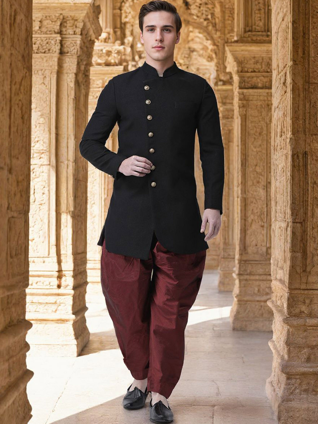 PRINTINDIA Men Mandarin Collared Jodhpuri & Dhoti Pants Set