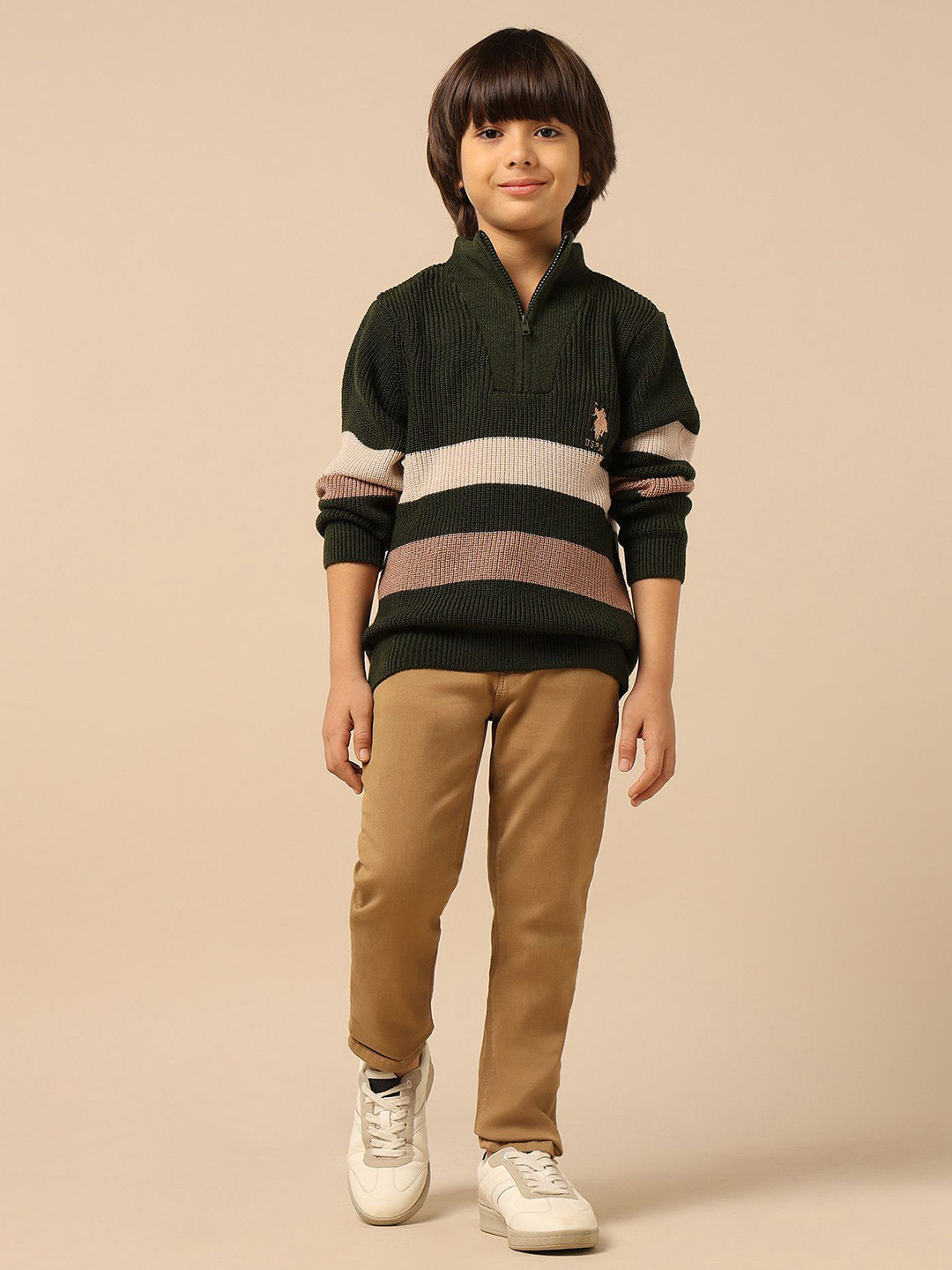 U.S. Polo Assn. Kids Boys Striped High Neck Regular Fit Pullover
