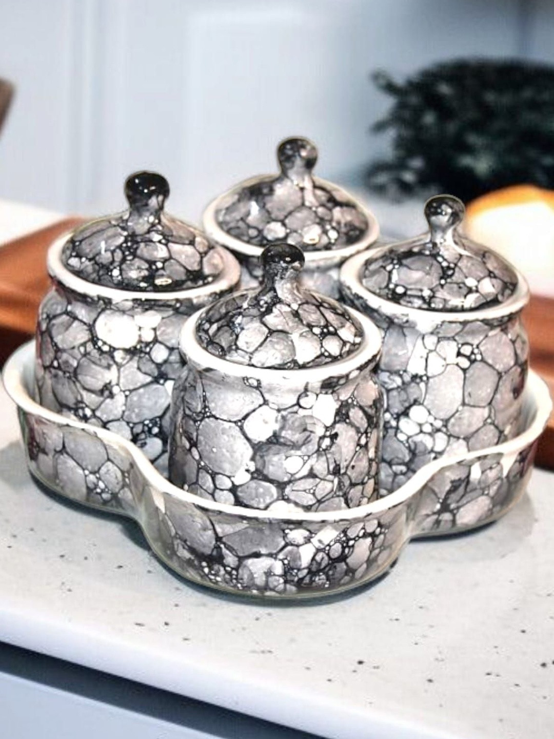 Artisans Bazar Set Of 4 Ceramic Pickle Jars