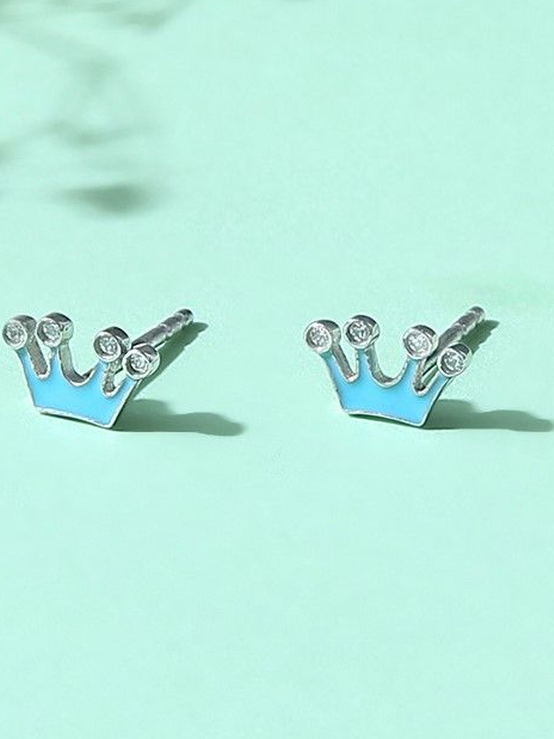 ShimmerTots 925 Sterling Silver Rhodium-Plated Blue Crown Studs