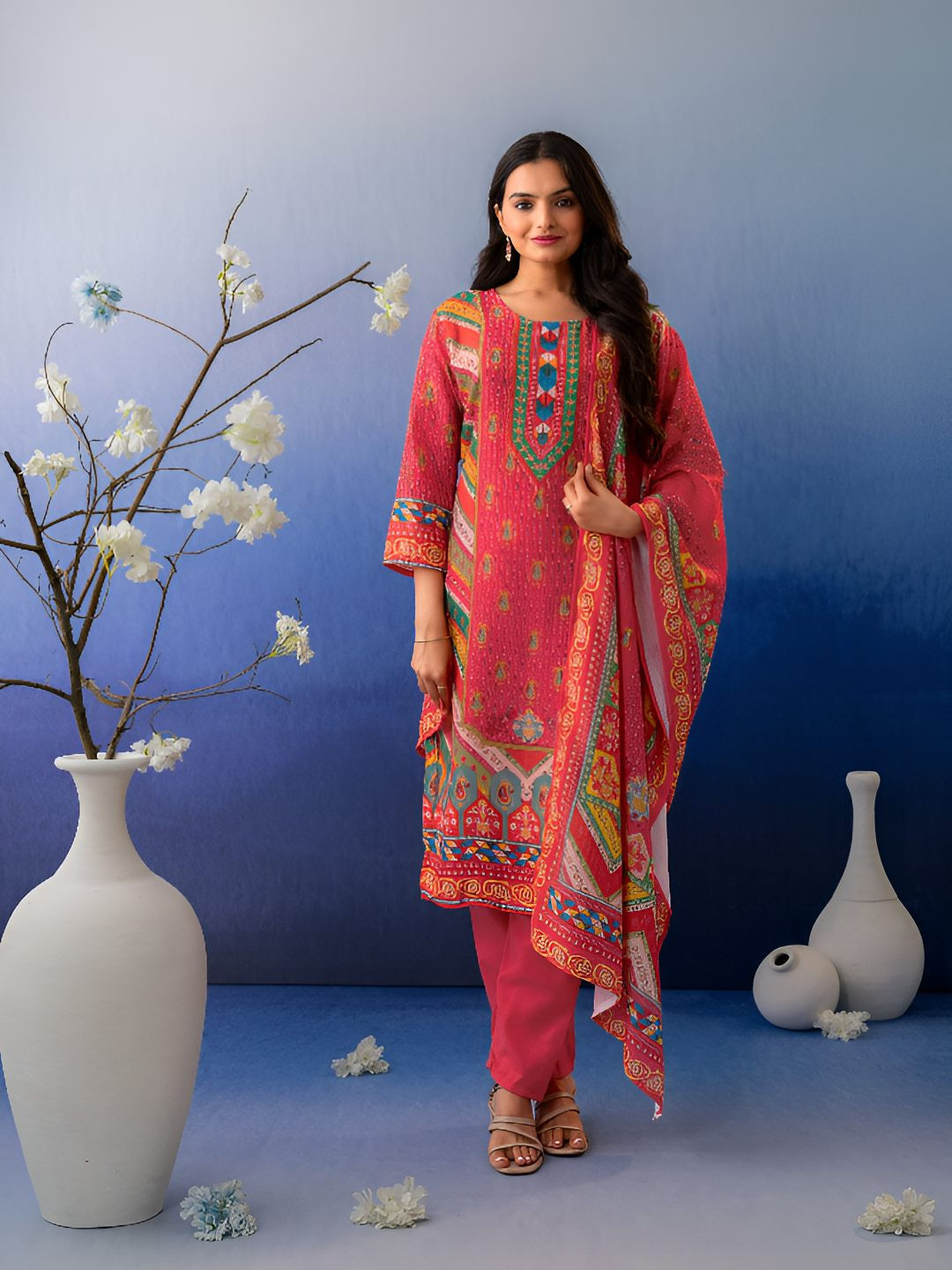 VAIDDO Women Ethnic Motifs Printed Regular Kurta with Trousers & Dupatta