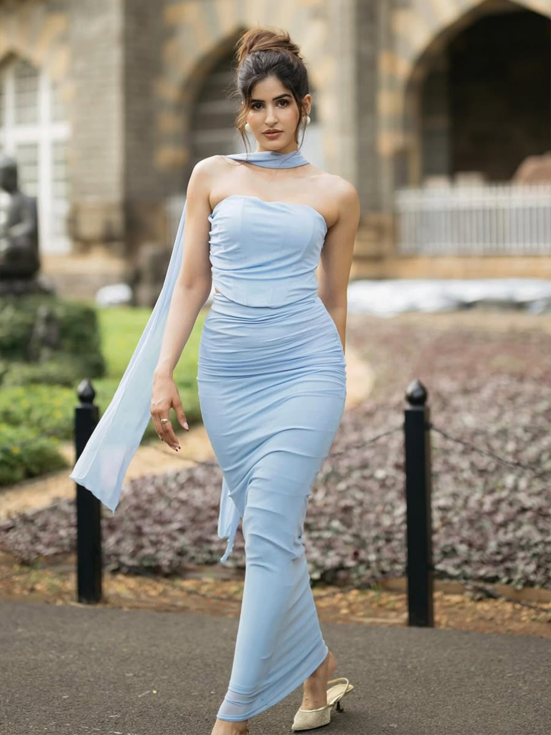 Miss Mosa By Akanksha  Blue Alara Summer 2 Pcs Set - Set of Top And Skirt With Scarf