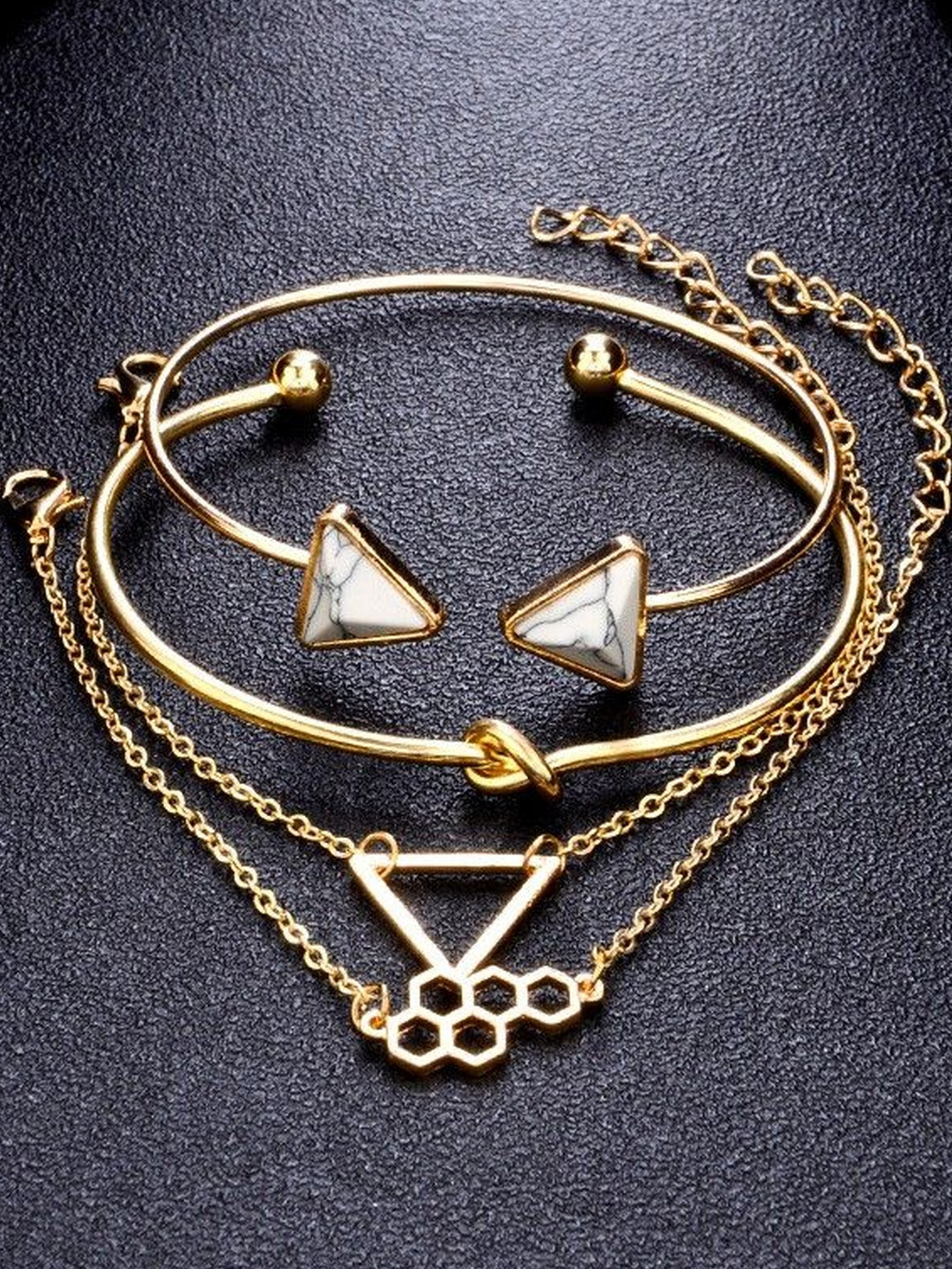 TheVineGirl Women Gold Plated Combo of 4 Multi Design Crystal Bracelet
