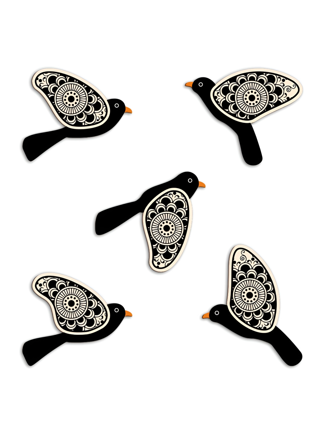 SEHAZ ARTWORKS Beige & Black 5 Pieces Printed Wooden Wall Hangings