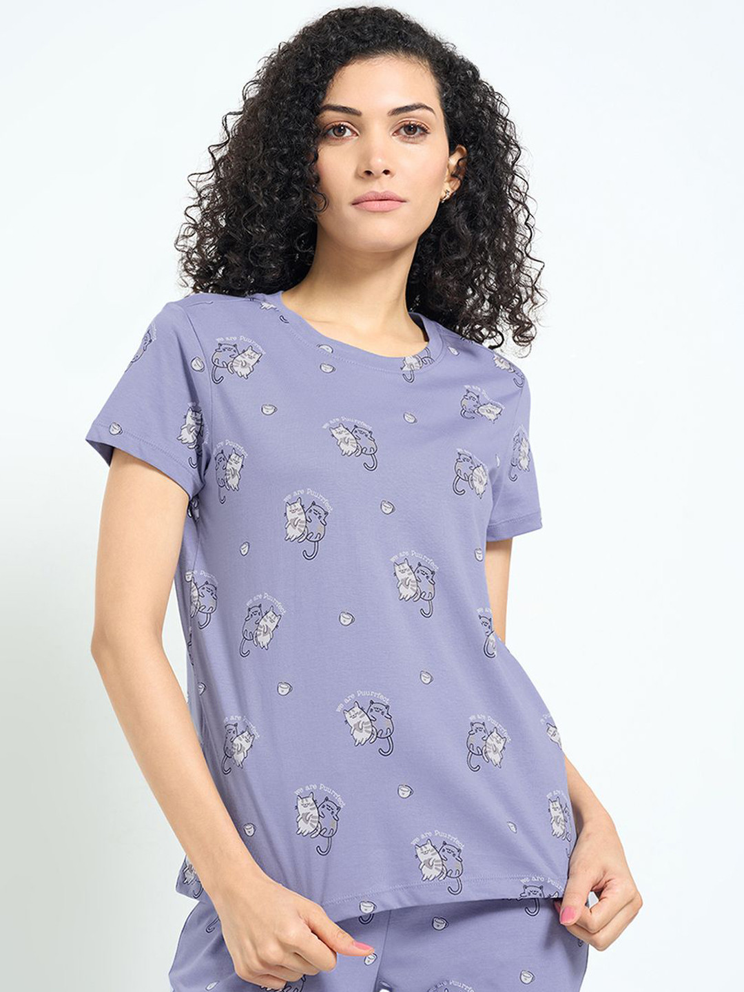 Dreamz by Pantaloons Cat Printed Pure Cotton Lounge T-Shirt