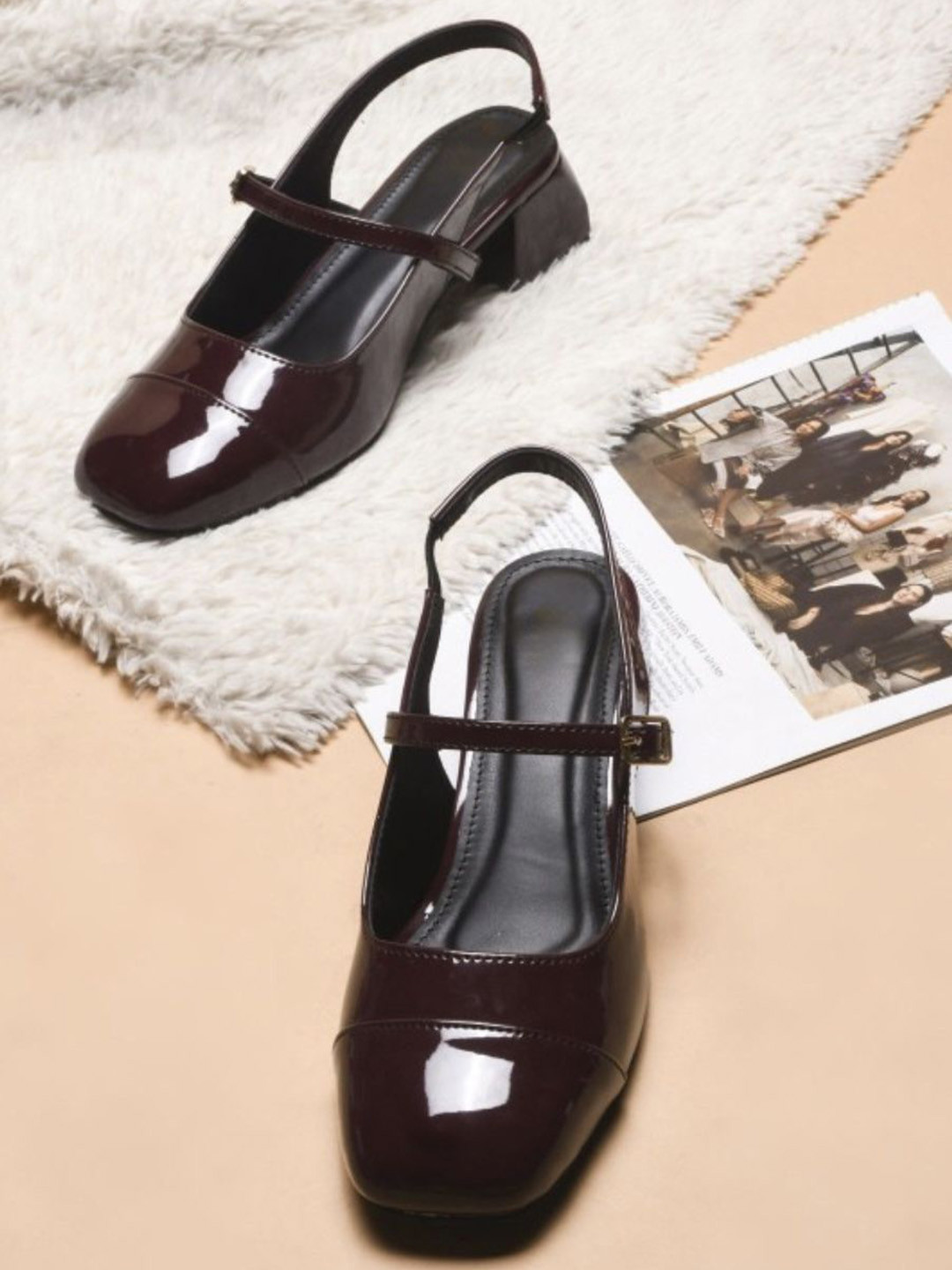 Looper Women Mary jane Cherry Square Toe Block Heels Sandals