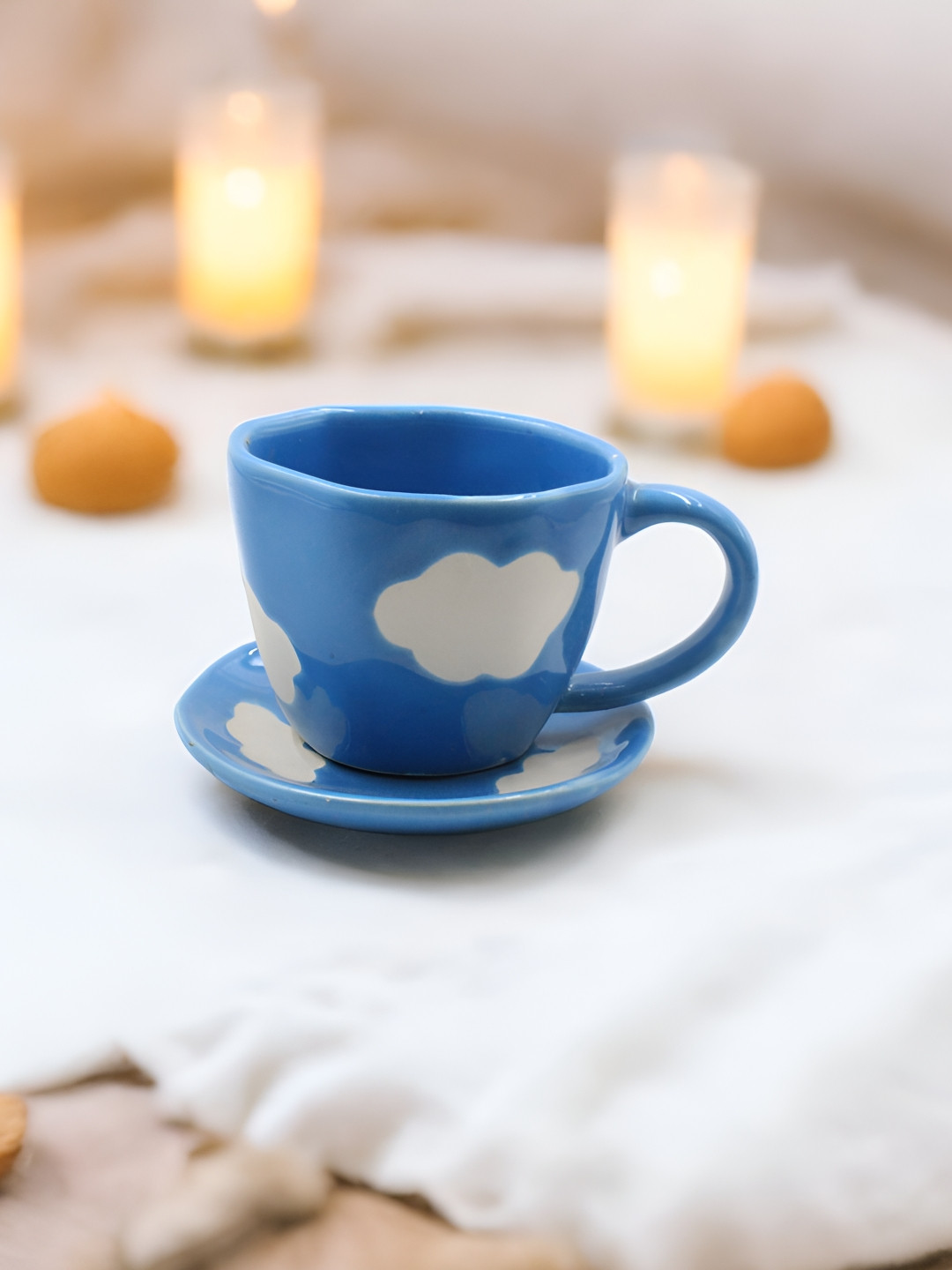 The Pottery Muse Blue & White Graphic Printed Ceramic Glossy Mugs 250ml