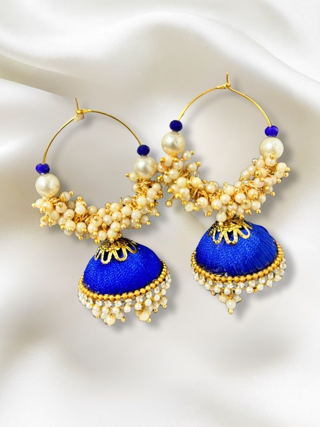 Saumakshi Designs Gold Plated Pearls Silk Thread Jhumka Earrings