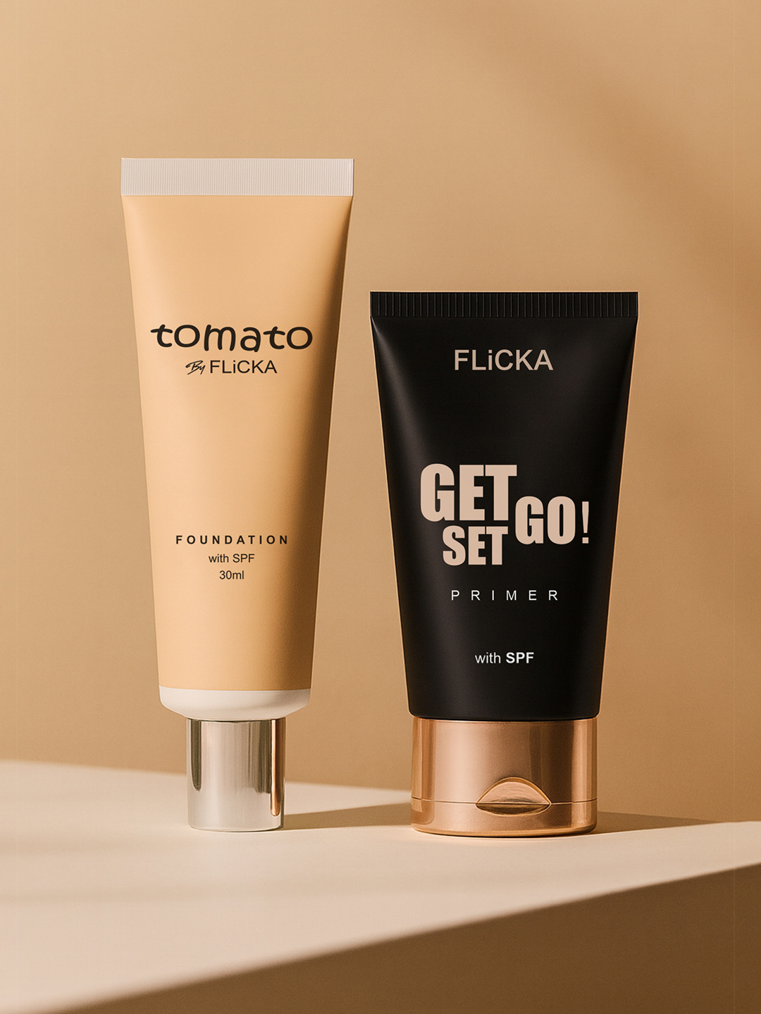 FLiCKA Set of Get Set Go Primer 30ml & Tomato Foundation 30ml - Caramel 03