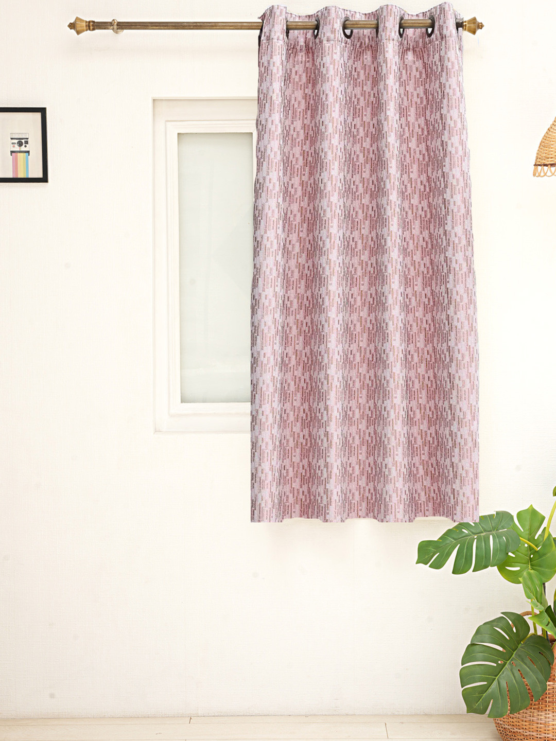 Ariana Pink & Brown Abstract Room Darkening Jacquard Window Curtain