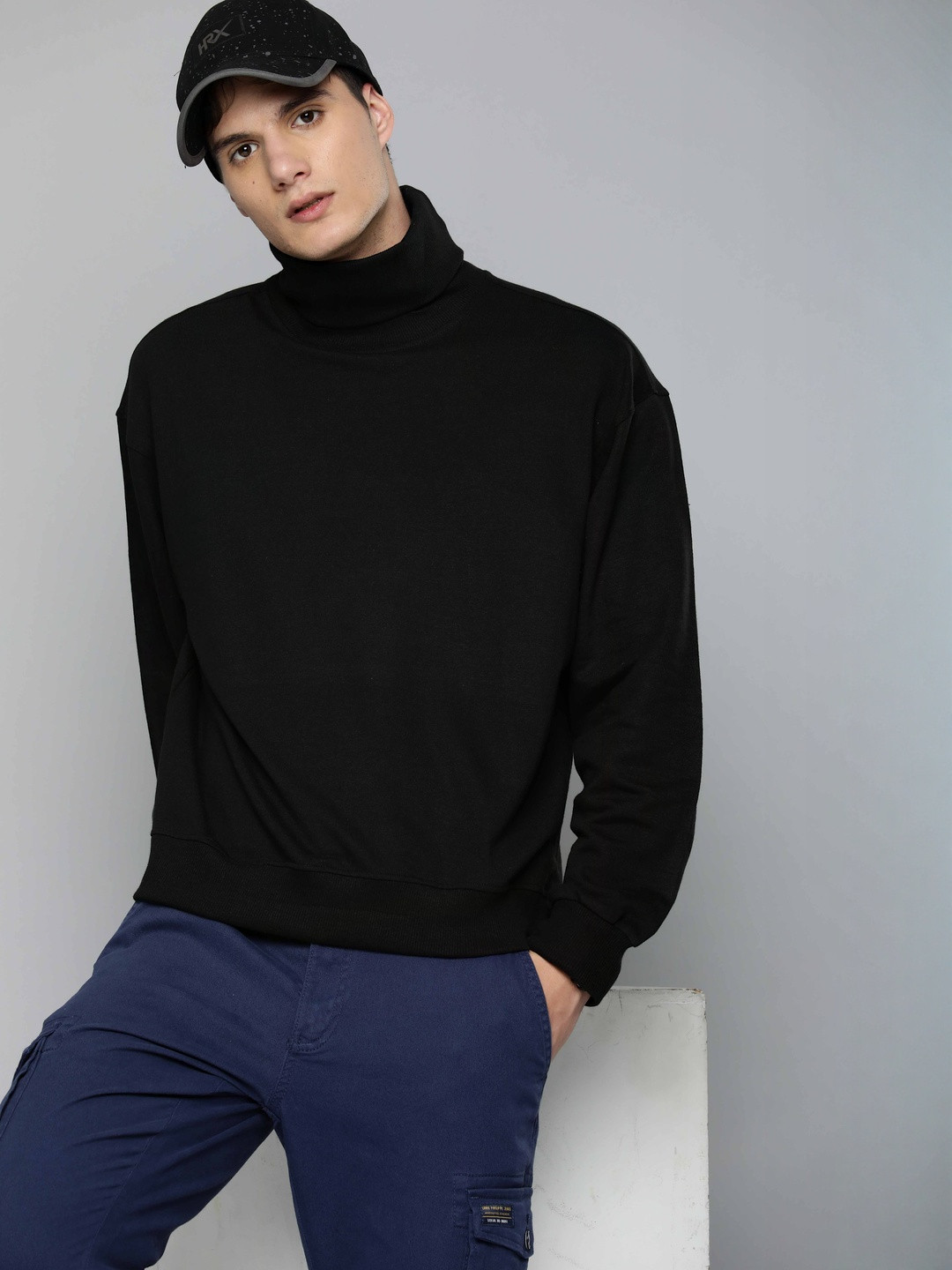 Moda Rapido Men Black Fleece Turtle Neck Oversized Sweatshirt