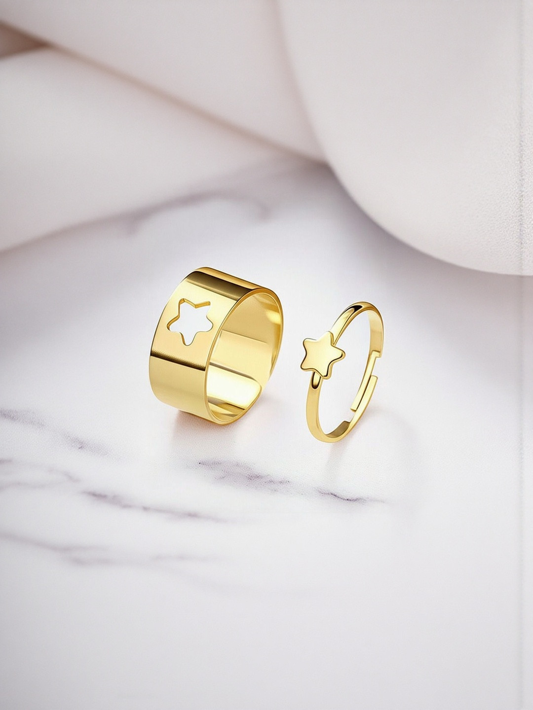 DressBerry Women Pack Of 2 Golden Star Couple Rings