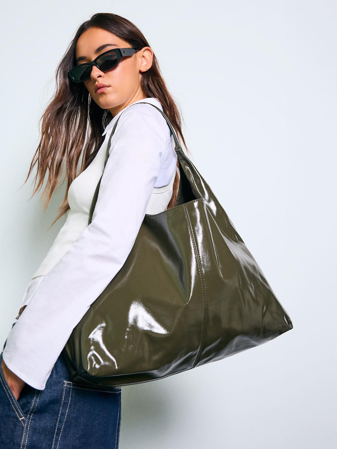 Bershka Faux Patent Bag