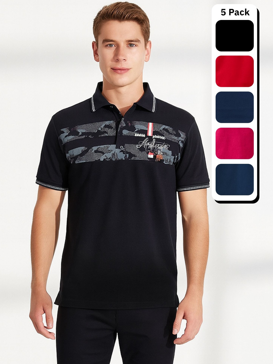 Dollar Men 5 Printed Polo Collar Pockets T-shirt