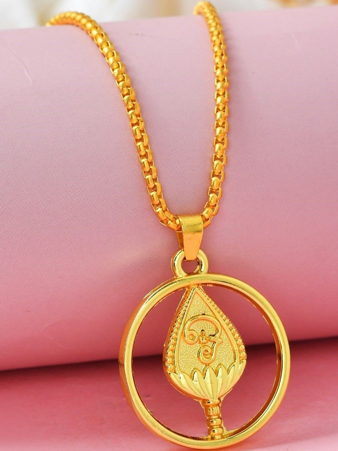 P. R. PRINTS Unisex Gold-Plated Lord Om Muruga Kanda Vel Silver Pendant