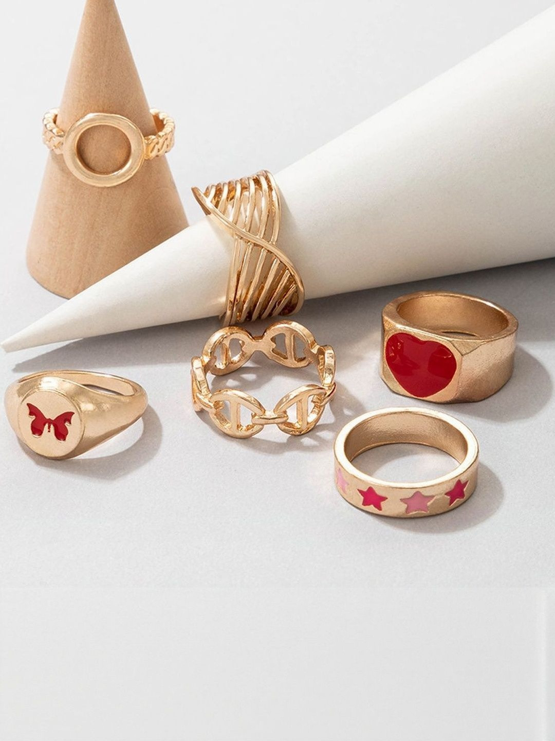 DressBerry Women 6 Pcs Red Color Butterfly Ring Set