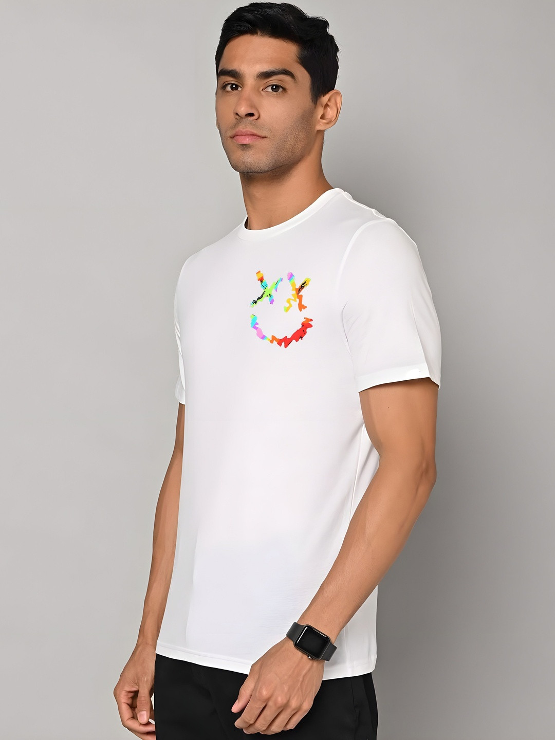 SZN Men White Abstract Polyester Short Sleeves Round Neck T-shirt