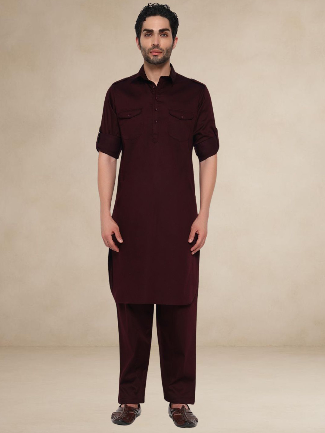 BETTINO Men Military-Style Pathani Kurta with Salwar With Payjama