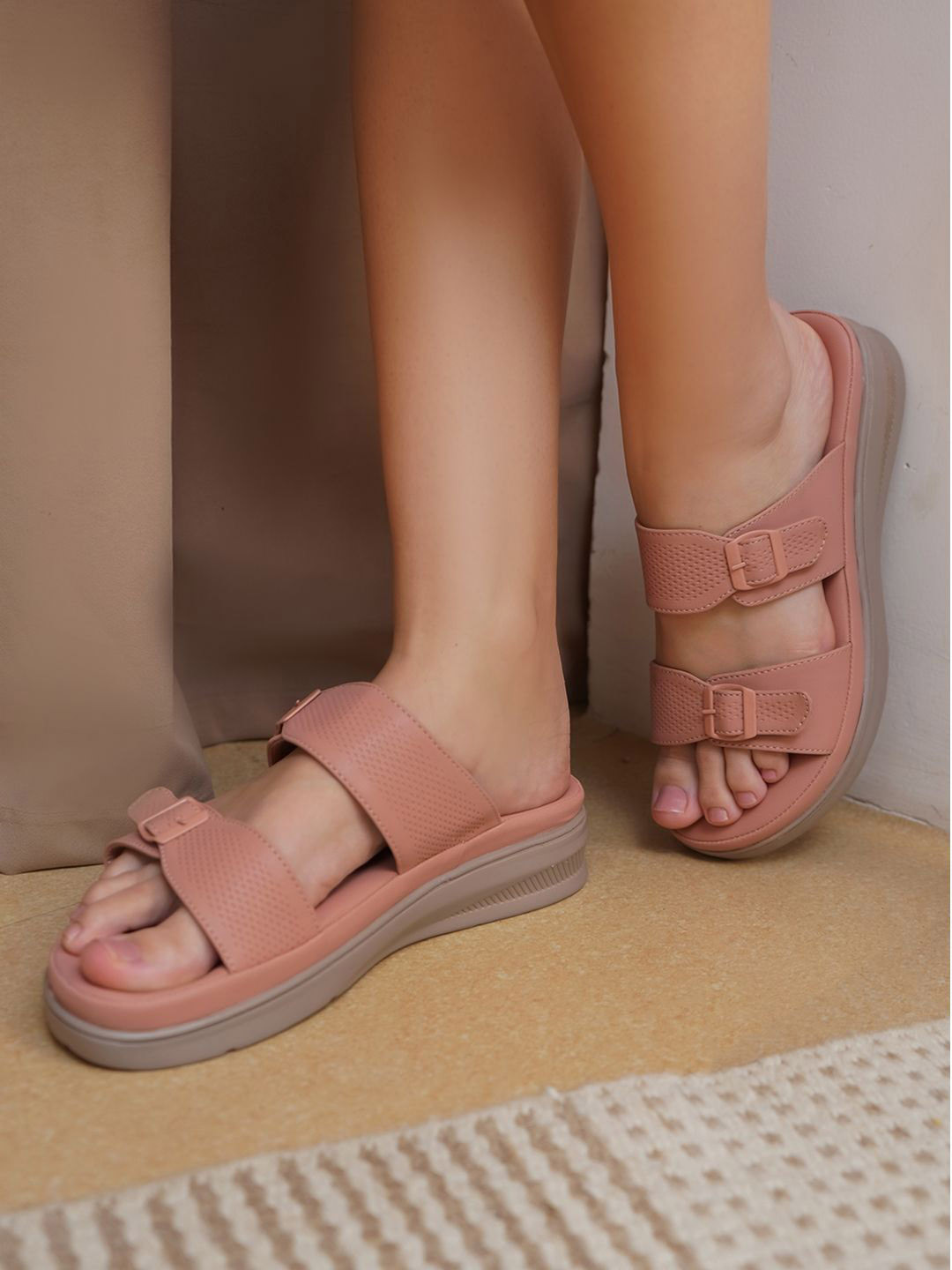 Shezone Women Wedge Sandals with Buckles