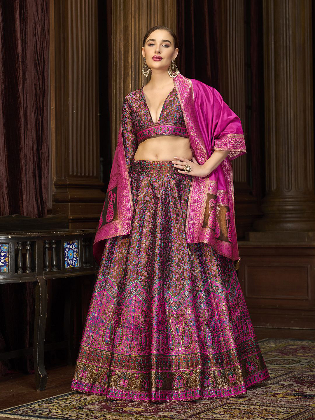 PURVAJA Woven Design Art Silk Lehenga & Unstitched Blouse With Dupatta