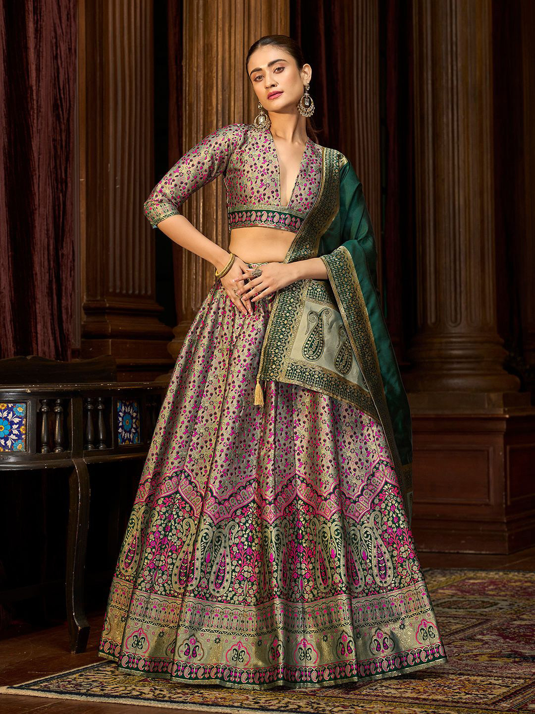 PURVAJA Woven Design Art Silk Lehenga & Unstitched Blouse With Dupatta