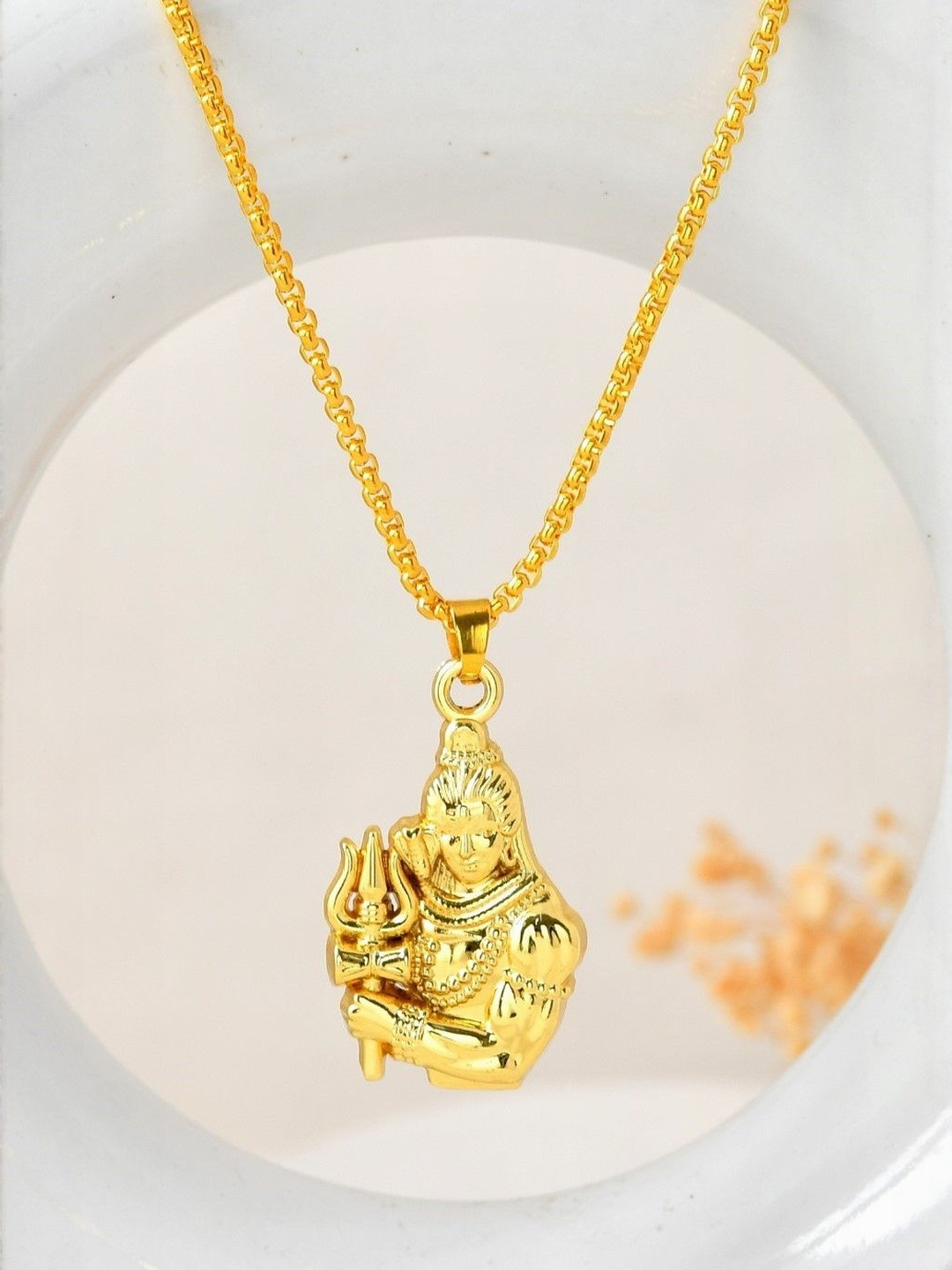 P. R. PRINTS Adult Gold Plated Shiva Pendant With Chain