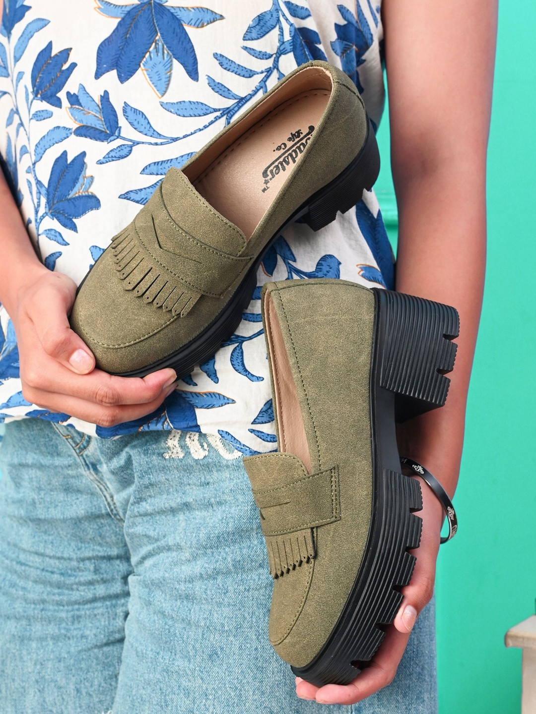 Roadster Women Olive Textured Slip-On Casual Loafers