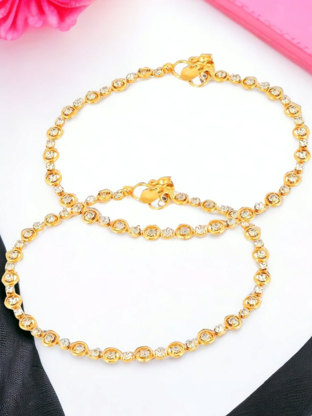 BR Ornaments Women Gold Artificial Stones Anklets