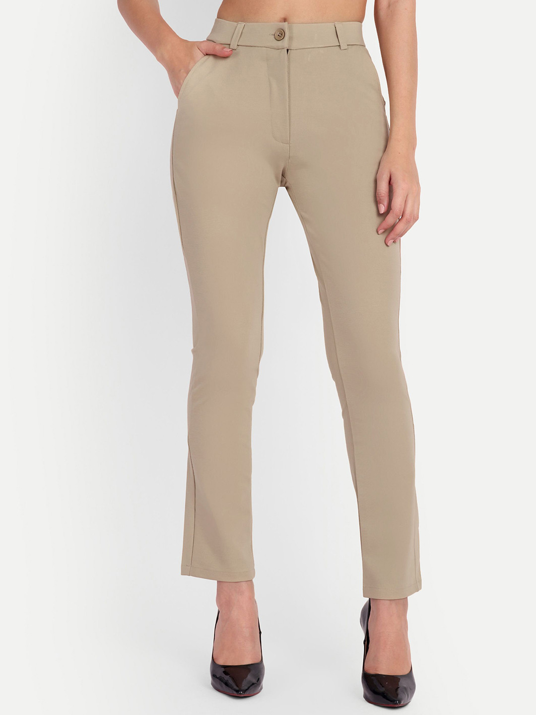 FNOCKS Women Relaxed Straight Leg High-Rise Formal Trousers
