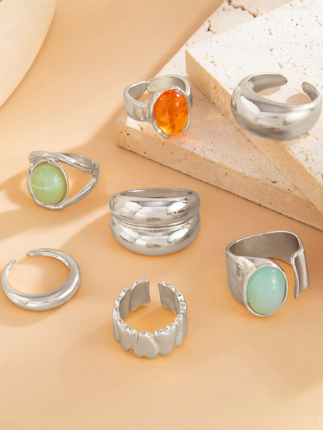 StyleCast x Revolte Women Set Of 7 Silver-Plated Finger Rings