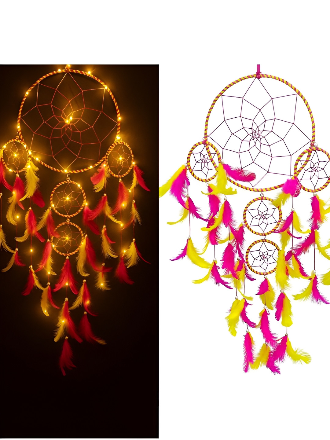 DULI Pink & Yellow Textured With Lights Dream Catcher Wall Hanging