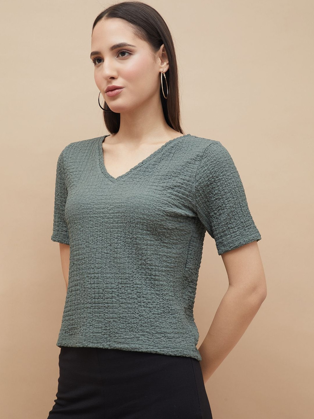 CODE by Lifestyle Women Self Design V-Neck Regular Top