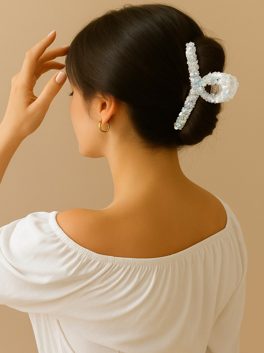 Haute Handles Women Iridescent Star Glitter T-Style Embellished Claw Clip