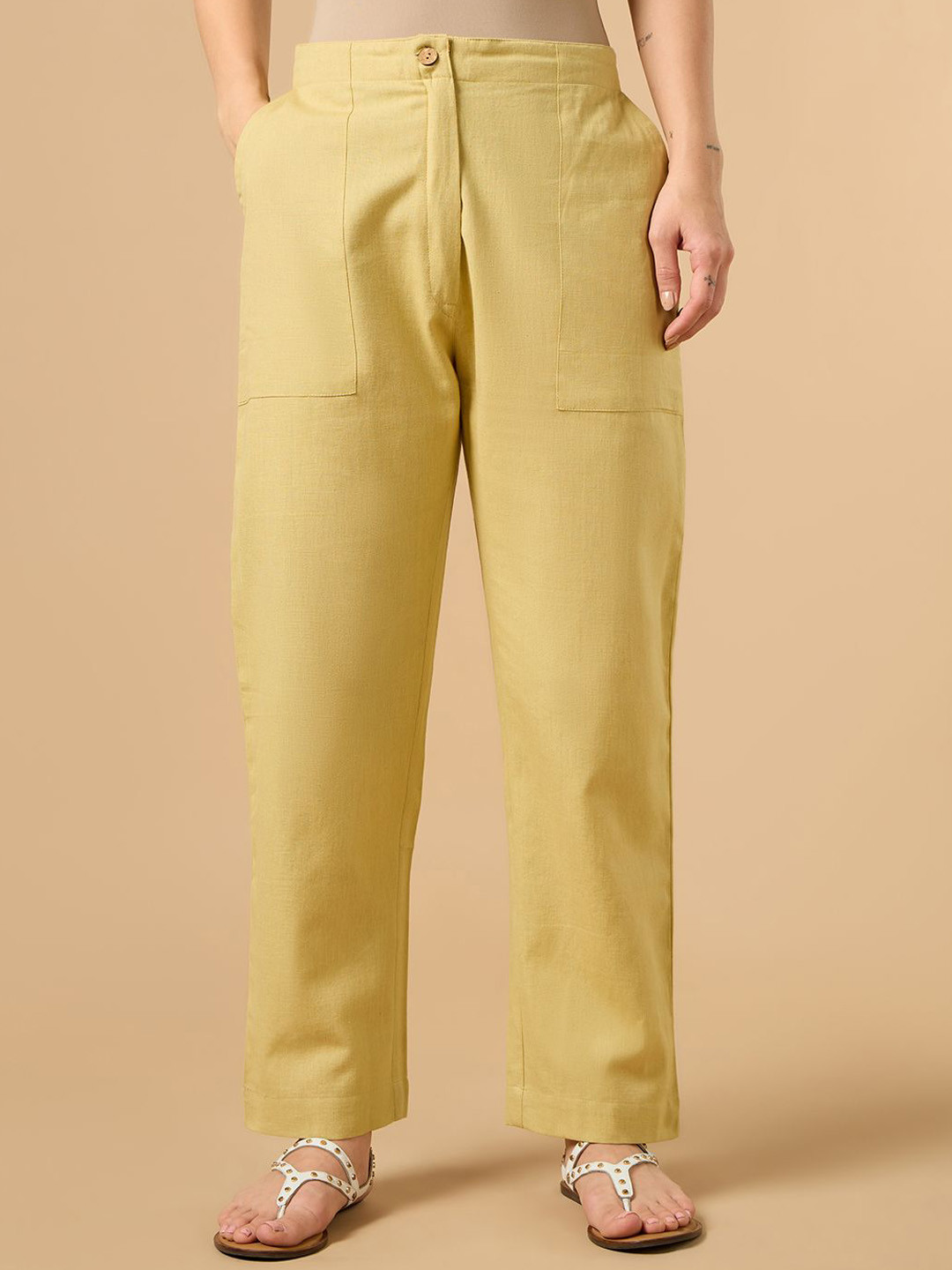 COTTONS DAILY Women Comfort Mid-Rise Parallel Trousers