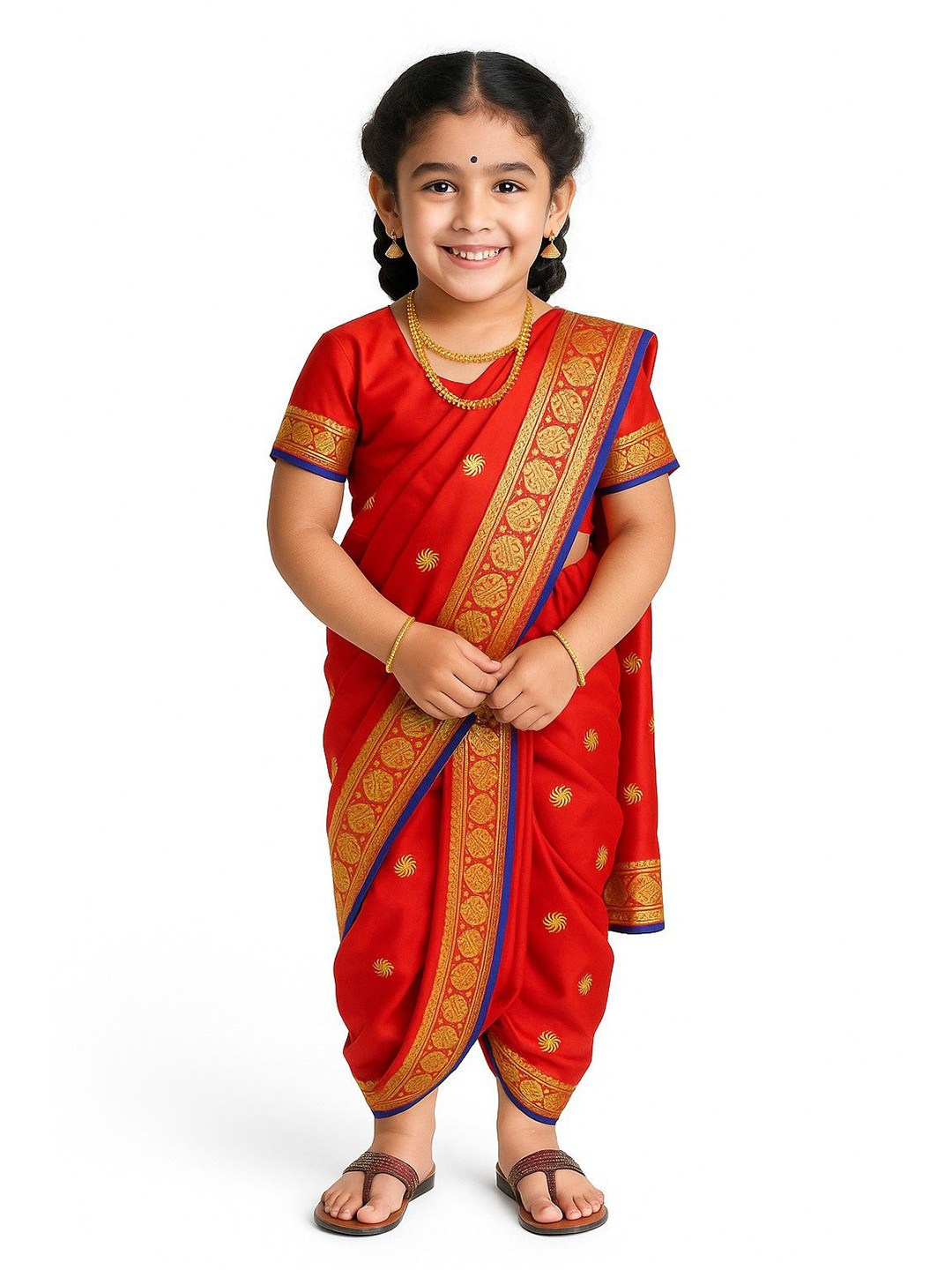 BAESD Girls Ethnic Motifs Woven Design Zari Nauvaree Saree