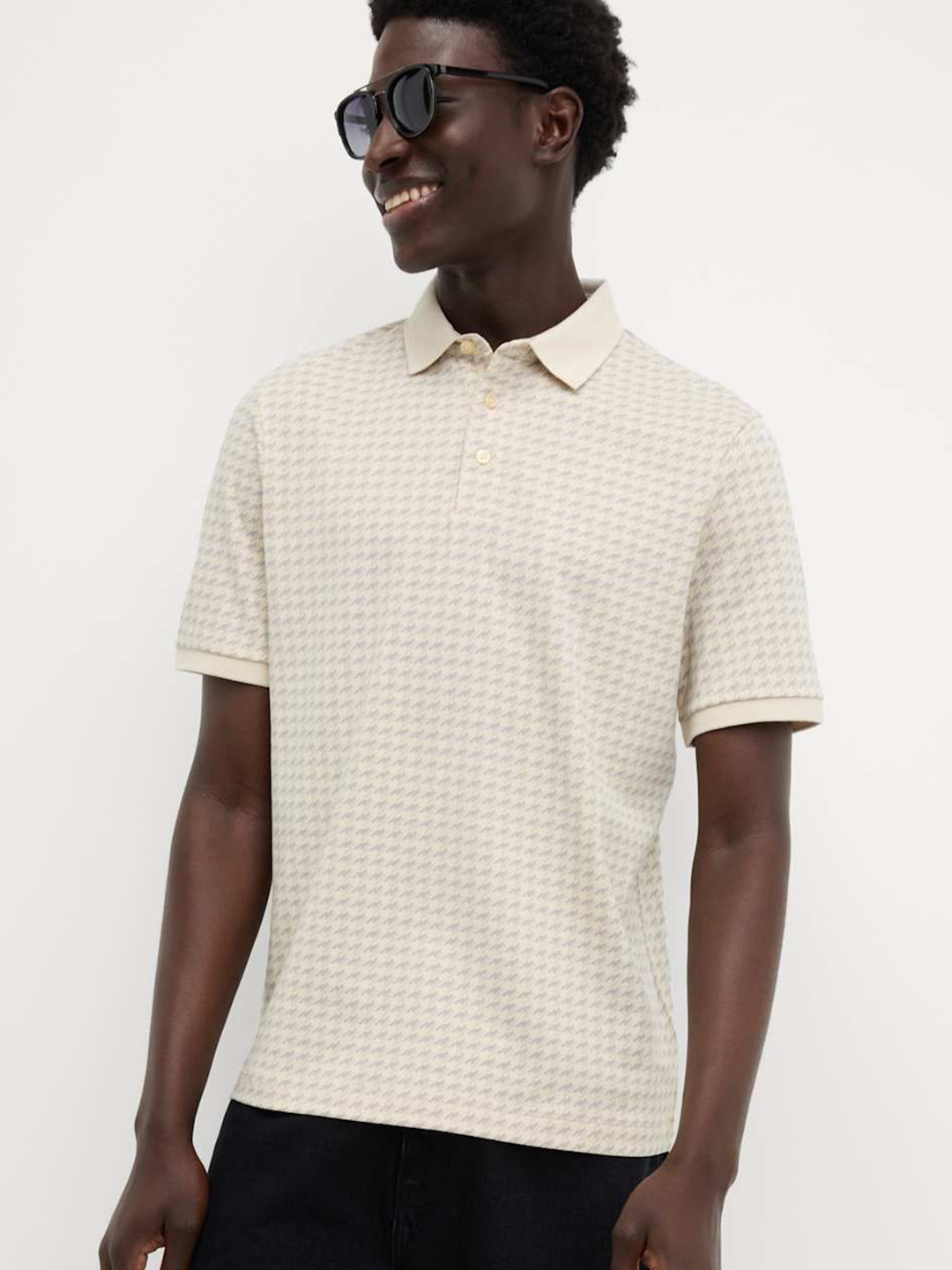 Marks & Spencer Pure Cotton Houndstooth Polo Shirt