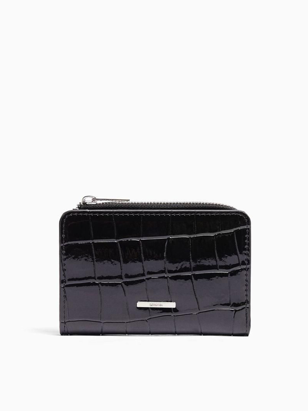 Bershka Women Embossed Faux-patent-finish Animal Print Purse