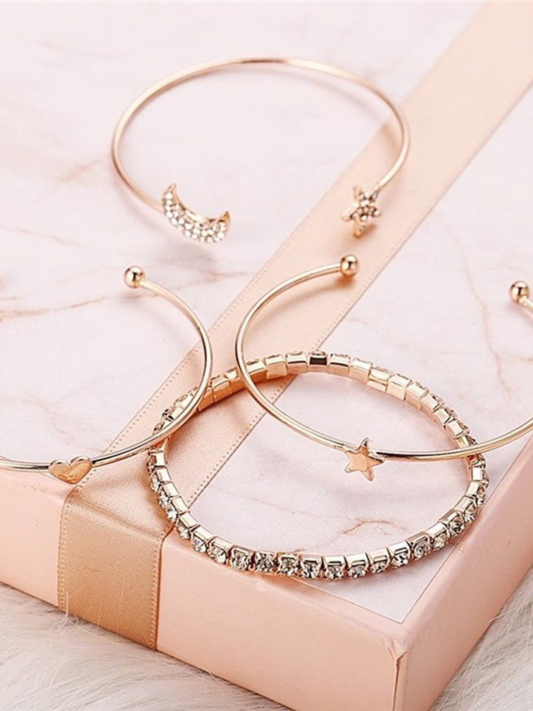 TheVineGirl Women 4 Cubic Zirconia Gold-Plated Cuff Bracelet